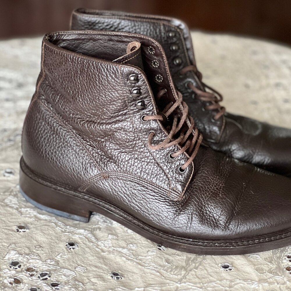 a.testoni Italy Tumbled Pebble Grain Leather Boots Brown Size 9 - Excellent